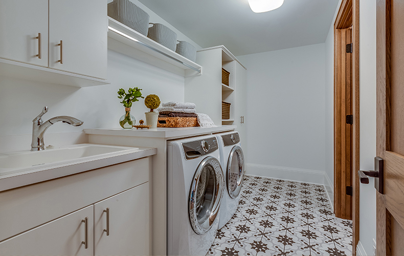 Patterned Floor Tiles in Utility Room