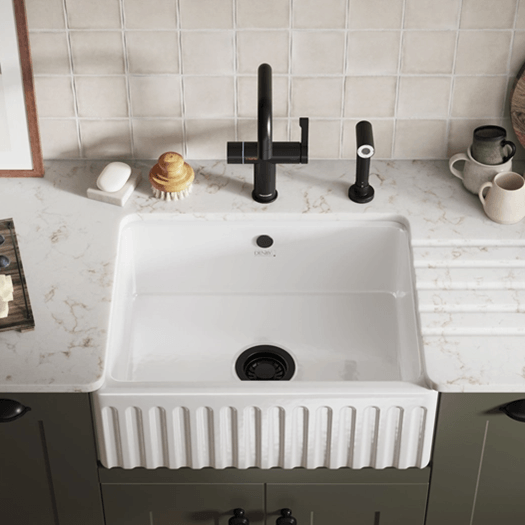 Thomas Denby Chiltern 1 Bowl Fluted White Ceramic Belfast Sink