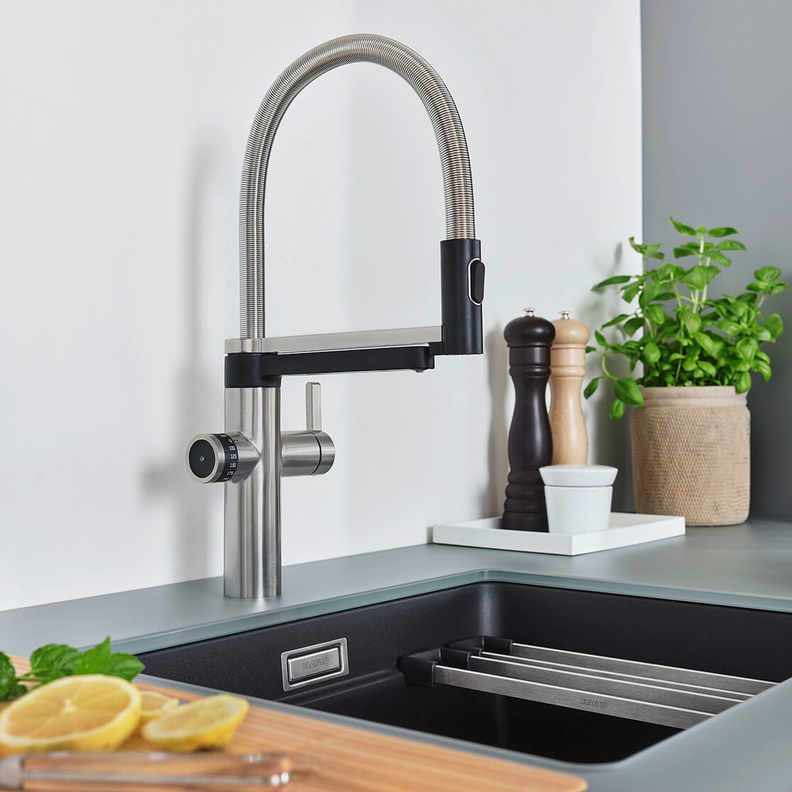 Blanco Evol-S 3-in-1 Steel Smart Measure Filtered Cold Water Mono Kitchen Mixer Tap
